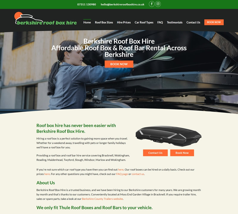Berkshire Roof Box Hire Website - PHD Website Design